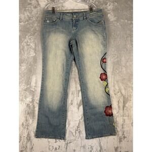 Y2K‎ GUESS Jeans Women's Embroidered Bootcut Denim Pants Size 30 Blue Floral